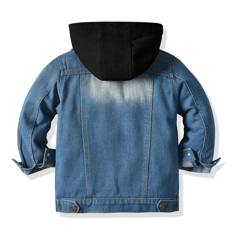 Children's Fake Two-piece Denim Jacket, Children's Hooded Fashion Casual Top Image