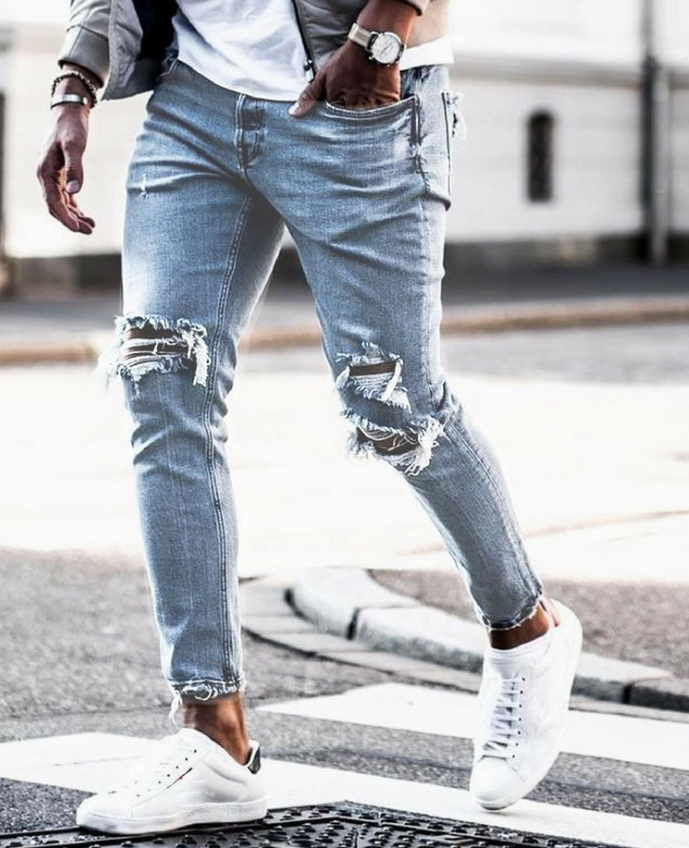 New Ripped Skinny Jeans mens Streetwear Image