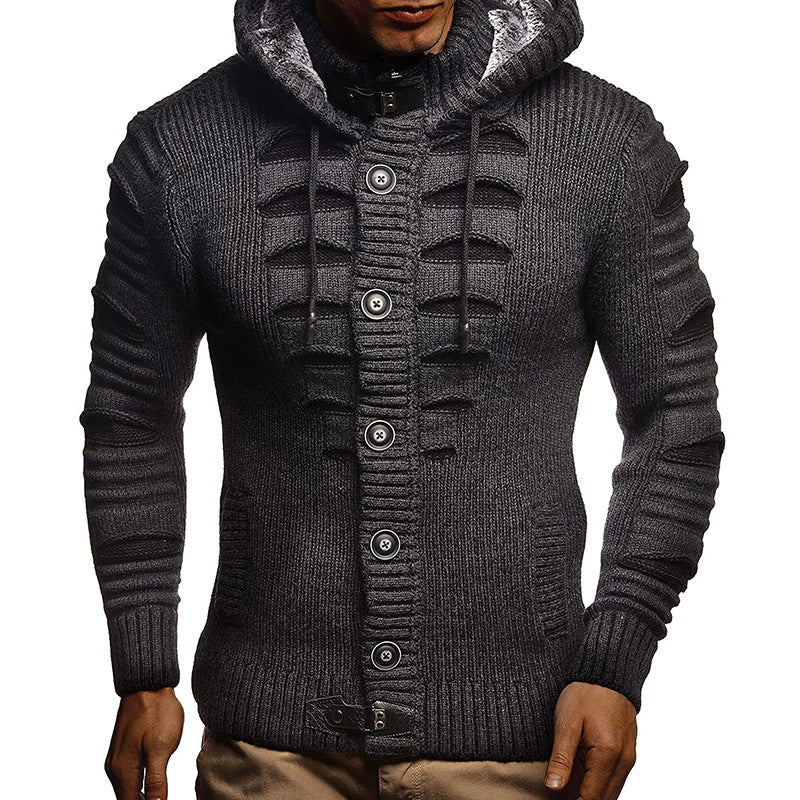 Sweater Men's Hooded Knitted Cardigan Jacket Image