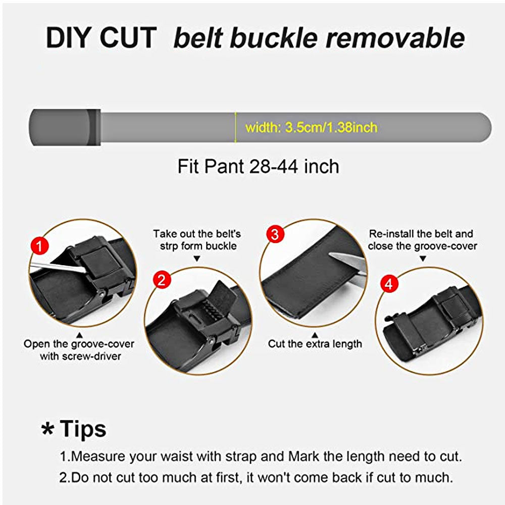 Microfiber Leather Ratchet Belt Adjustable Automatic Buckle Black Belts For Men Image