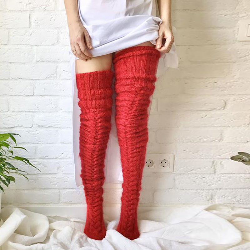 Winter Socks Over The Knee Lengthened Long Tube Knitted Pile Socks Image