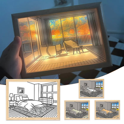 Illuminated Picture LED Decorative Light Painting Bedside Picture Style Creative Modern Simulate Sunshine Drawing Night Light Gift