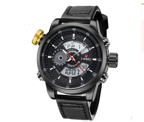 Trendy casual double men's watch Waterproof high quality belt electronic quartz watch Image