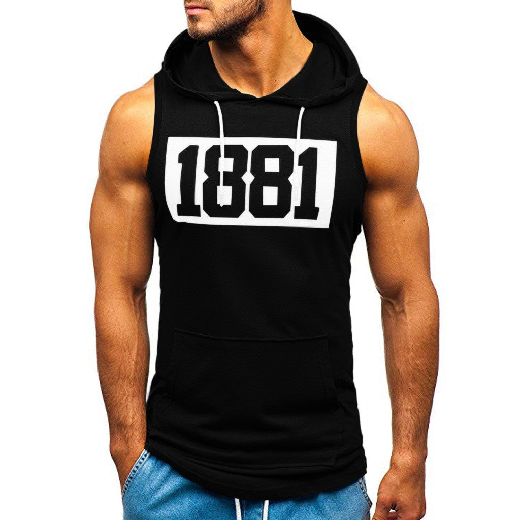 Men's Sleeveless Vest Letter Printed Hoodie Sports Tops Image