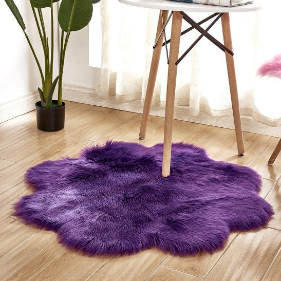 Artificial Woolen Carpet Rug Floral Shape Sheepskin Hairy Carpet Faux Mat Seat Pad Fur Warm Tapetes Floor Mat Soft Area Rug Image