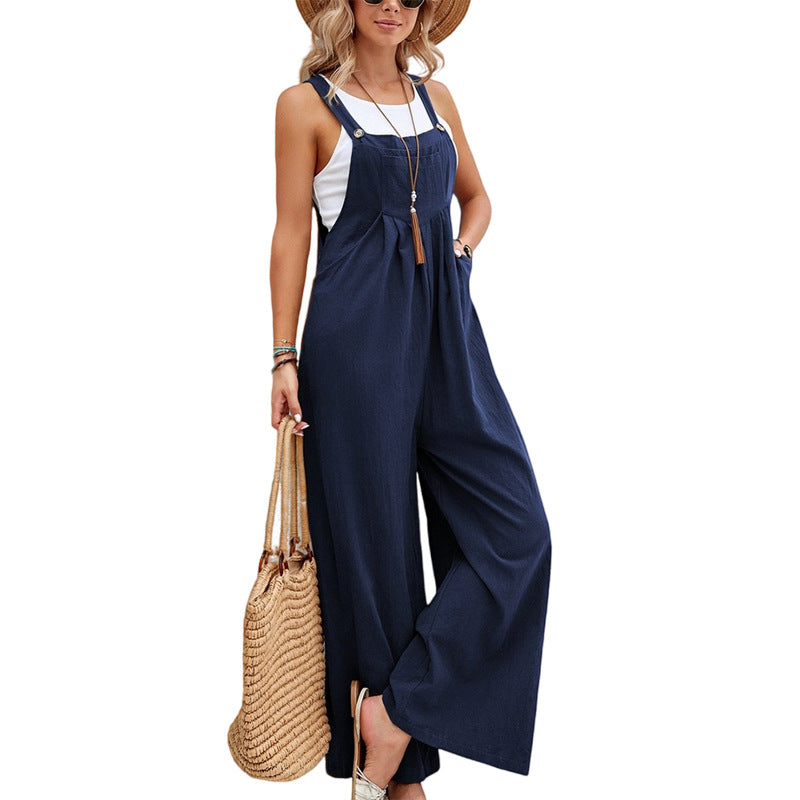 Women Long Bib Pants Overalls Casual Loose Rompers Jumpsuits With Pockets Image