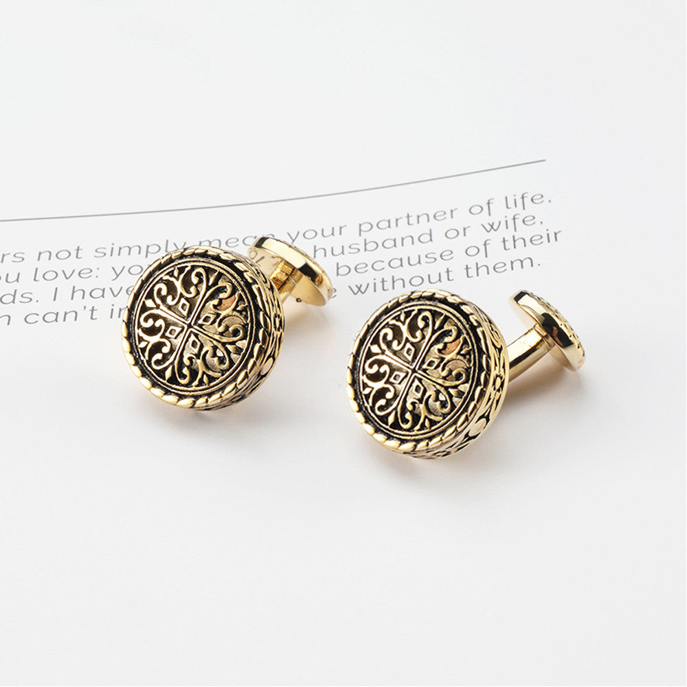 French Black Glue Drop Round Electroplated Gold Cufflinks Image