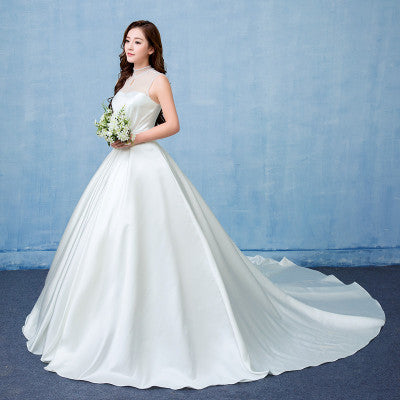 2021 wedding dress bride married Korean version of the satin big tail studio wedding dress Image