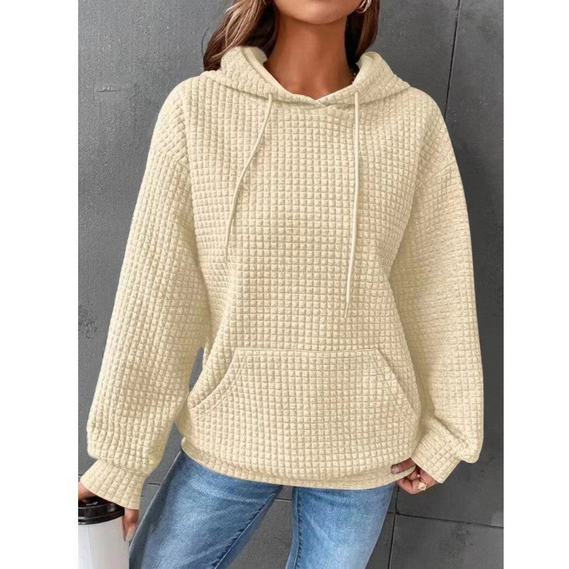 Fashion Waffle Hoodie Sweater Women's Sports Sweatshirt Casual Long Sleeve Tops Womens Clothing Image