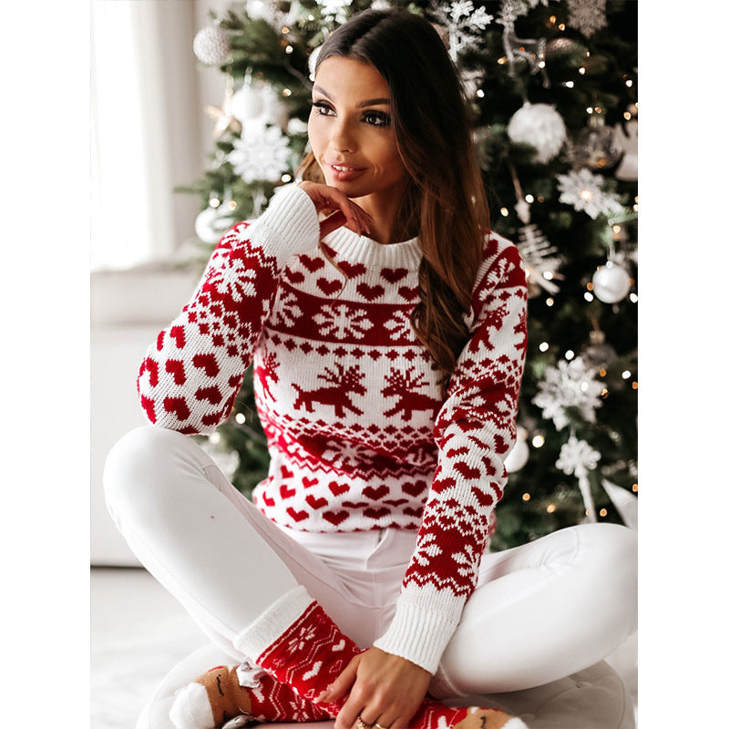 Christmas Elk Long Sleeve Knitted Sweater Image