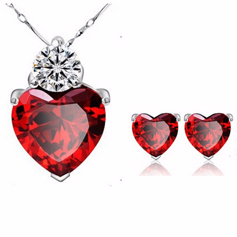 Aliexpress selling jewelry red peach Earring Necklace bride jewelry set Taobao supply Image