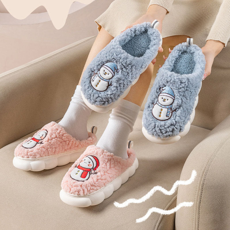 Cute Snowman Slippers Winter Indoor Household Warm Plush Thick-Soled Anti-slip Couple Home Slipper Soft Floor Bedroom House Shoes Image