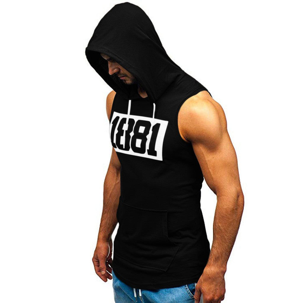 Men's Sleeveless Vest Letter Printed Hoodie Sports Tops Image