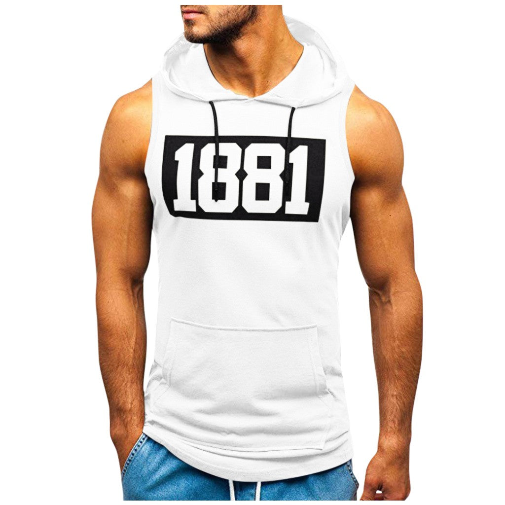 Men's Sleeveless Vest Letter Printed Hoodie Sports Tops Image