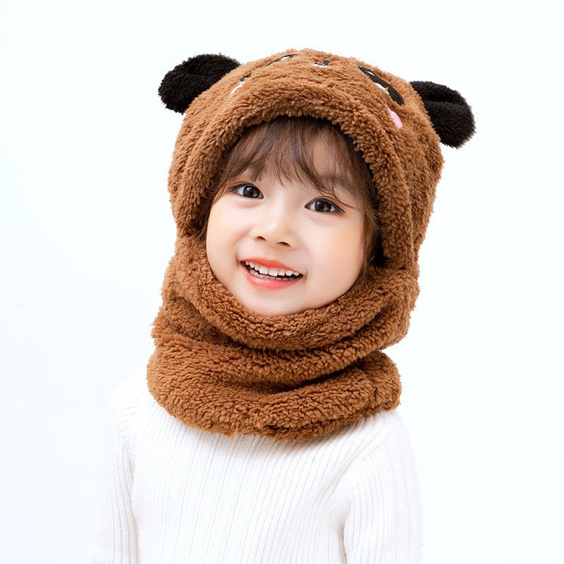 Winter boys and girls bib hat one-piece baby hat ear protection panda head hat Image