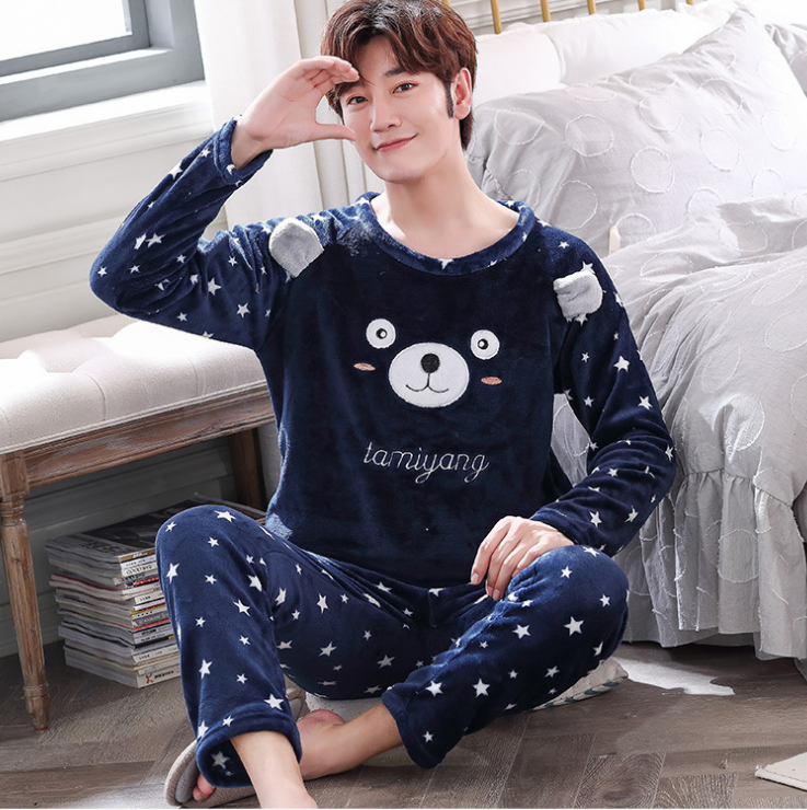 Coral Velvet Thickened Plus Velvet Cartoon Men's Pajamas Image