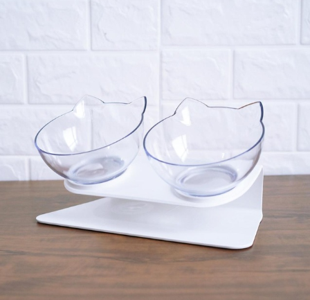 New Inclined Food Cat Ear Oblique Mouth Transparent Single Pet Bowl Image