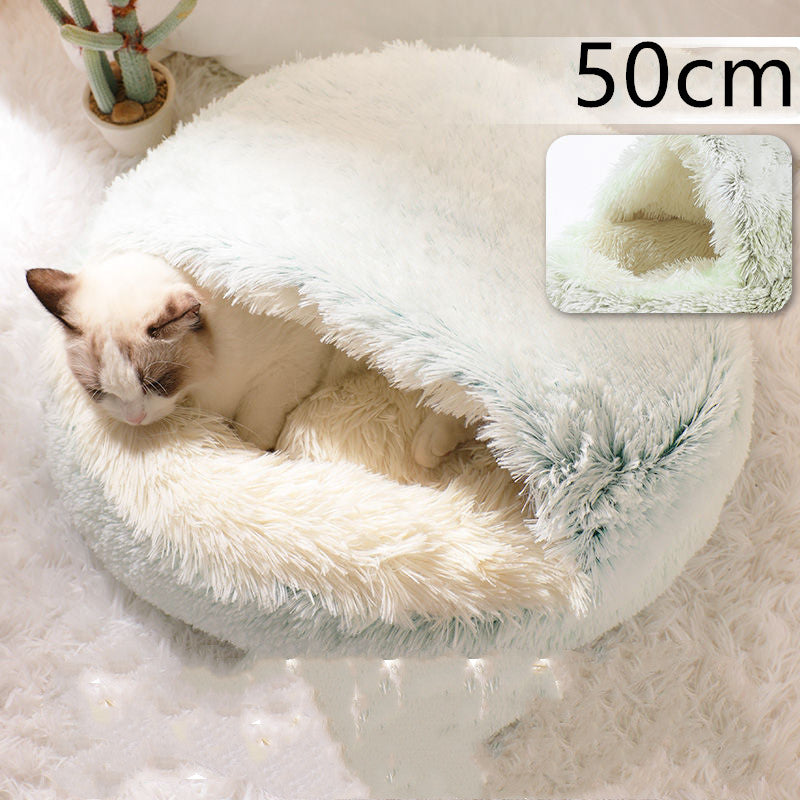 2 In 1 Dog And Cat Bed Pet Winter Bed Round Plush Warm Bed House Soft Long Plush Pets Bed Image