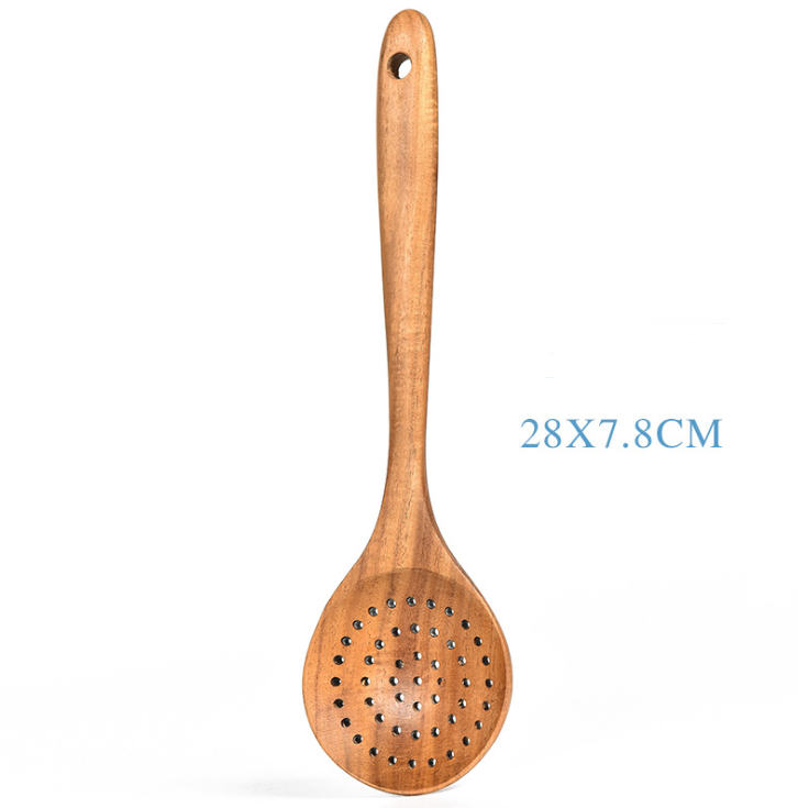 Teak Natural Wood Tableware Spoon Ladle Turner Rice Colander Soup Skimmer Cooking Tool Sets Spoon Scoop Kitchen Tools Gadgets Image