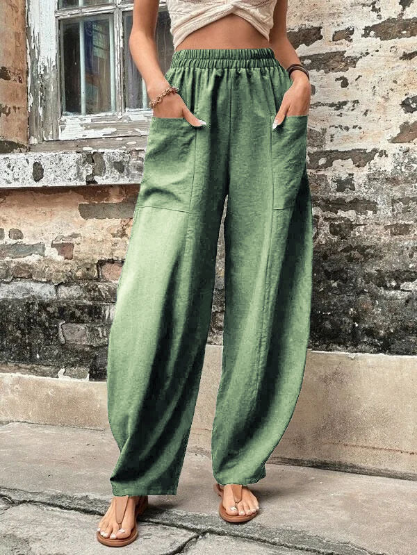 Women's Harem Pants With Pockets High Waisted Casual Beach Pants Loose Trousers Summer Image