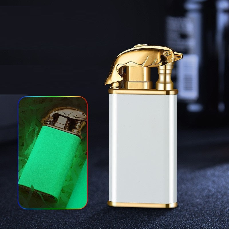 Creative Blue Flame Lighter Dolphin Dragon Tiger Double Fire Metal Winproof Lighter Inflatable Lighter Image