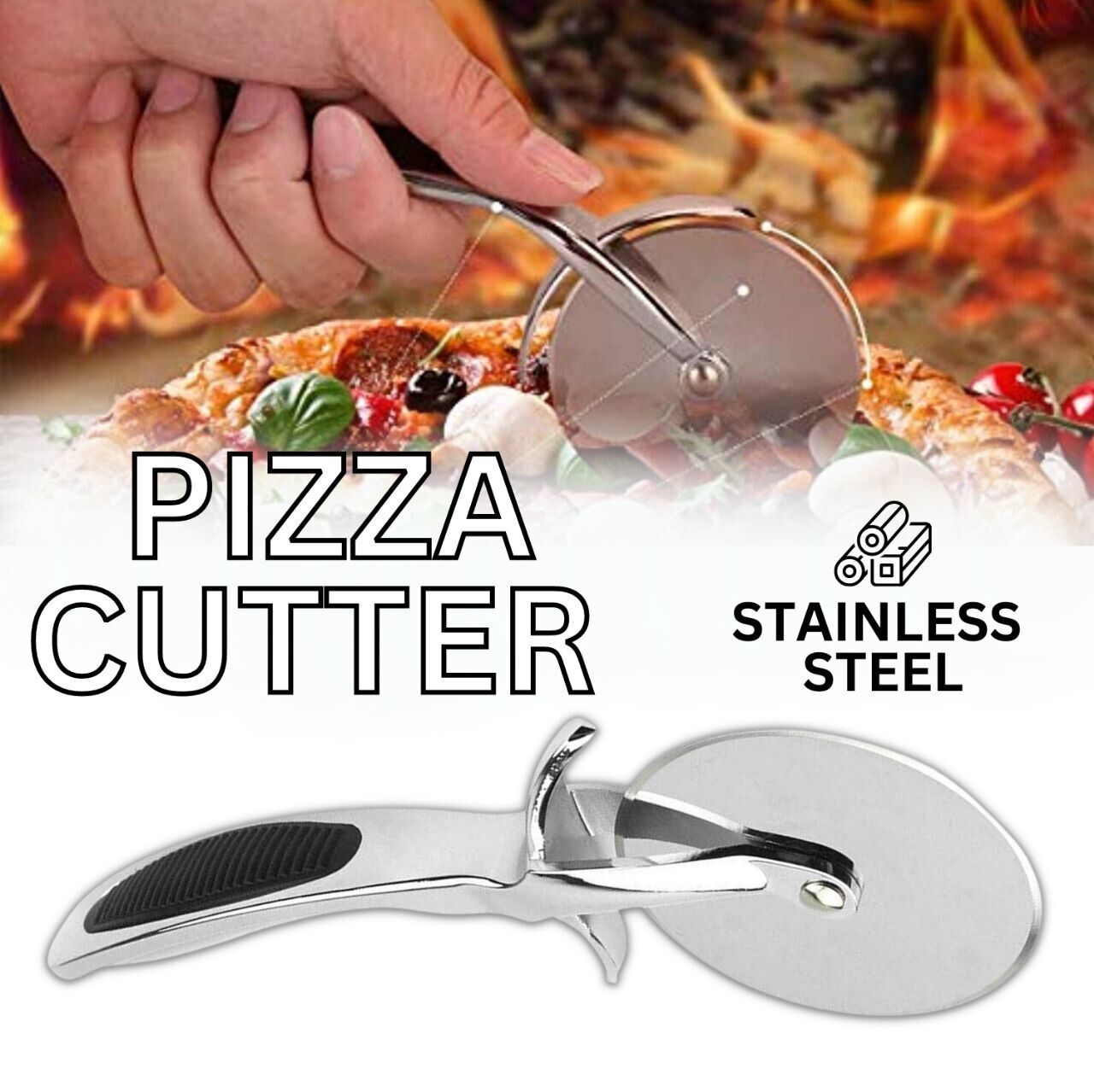 Pizza Cutter Wheel Kitchen Pizza Slicer Cutting Tool Stainless Steel Easy To Cut Image