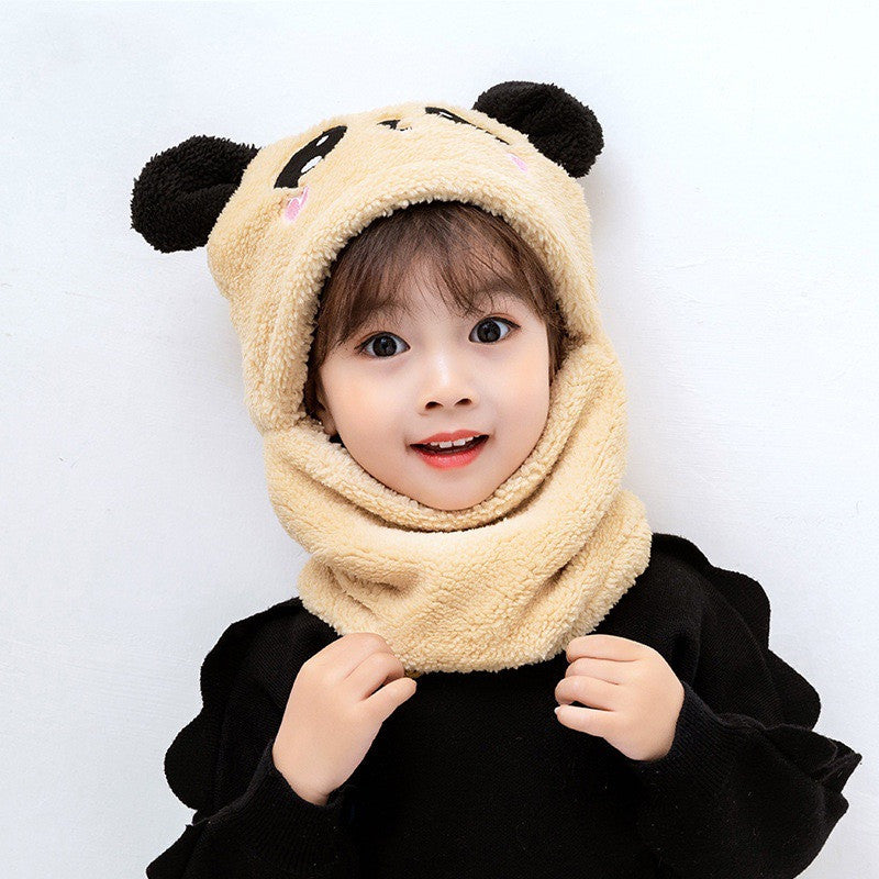 Winter boys and girls bib hat one-piece baby hat ear protection panda head hat Image