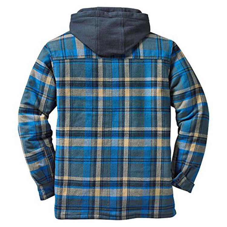 Thickened Cotton Padded Plaid Long Sleeve Loose Hooded Jacket Image