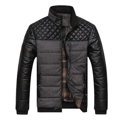 Winter Fashion Men's Jackets and Coats Outerwear 4XL PU Patchwork Stitching Self-cultivation Collar Image