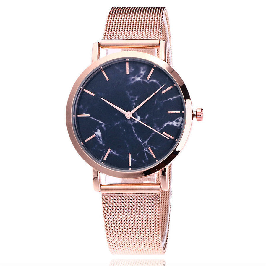 Vansvar fashion brand silver and gold mesh band creative marble wristwatch casual women quartz watches gift relogio feminino Image