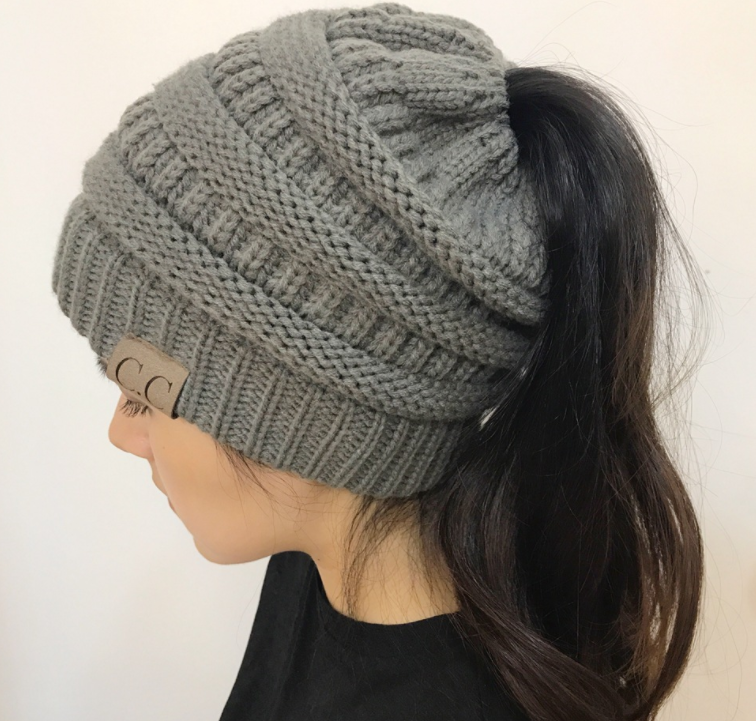 High Bun Ponytail Beanie Hat Chunky Soft Stretch Cable Knit Warm Fuzzy Lined Skull Beanie Acrylic Hats Men And Women Image