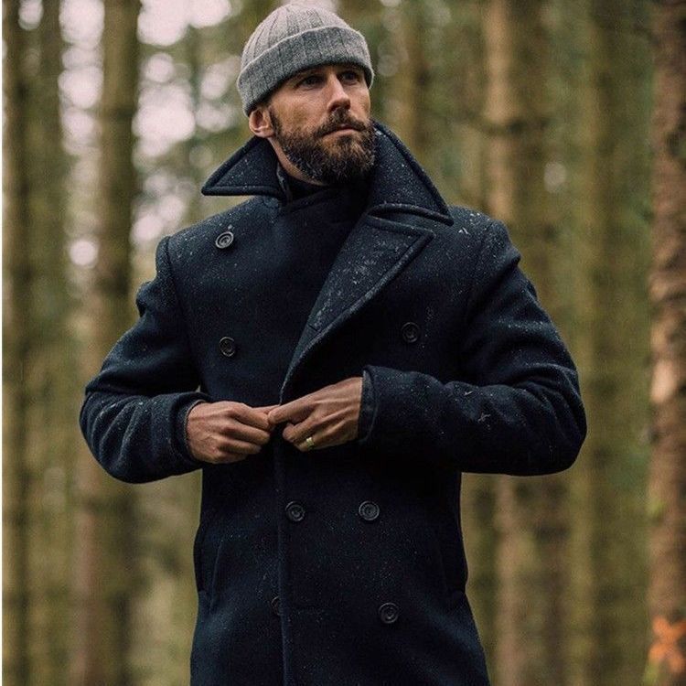 British Men Mid-length Long Sleeve Woolen Coat Image