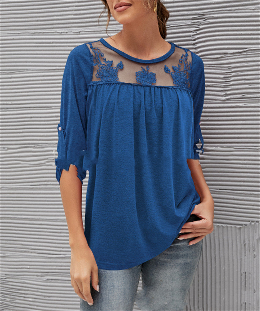 Long sleeve lace pleated womens clothing Image