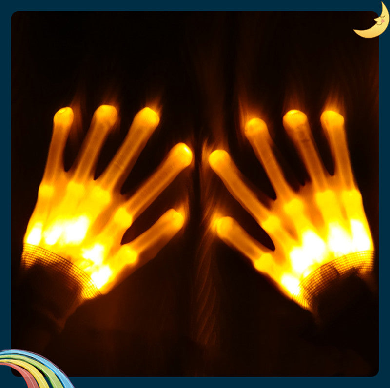 1Pair Chic LED Light Up Skeleton Hand Gloves Halloween Christmas Costume Decor Image