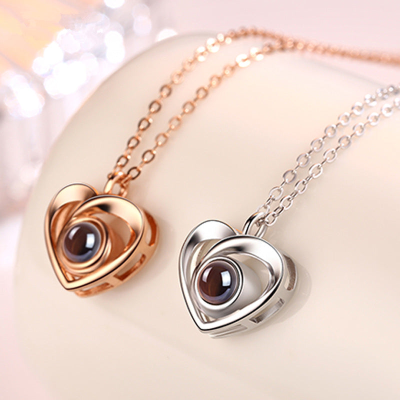 S925 Silver Romantic Photo Projection Necklace Heart Shaped Pendant Necklace Image