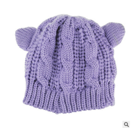 Hand Made 3D Cute Knitted Cat Ear Beanie For Winter Image