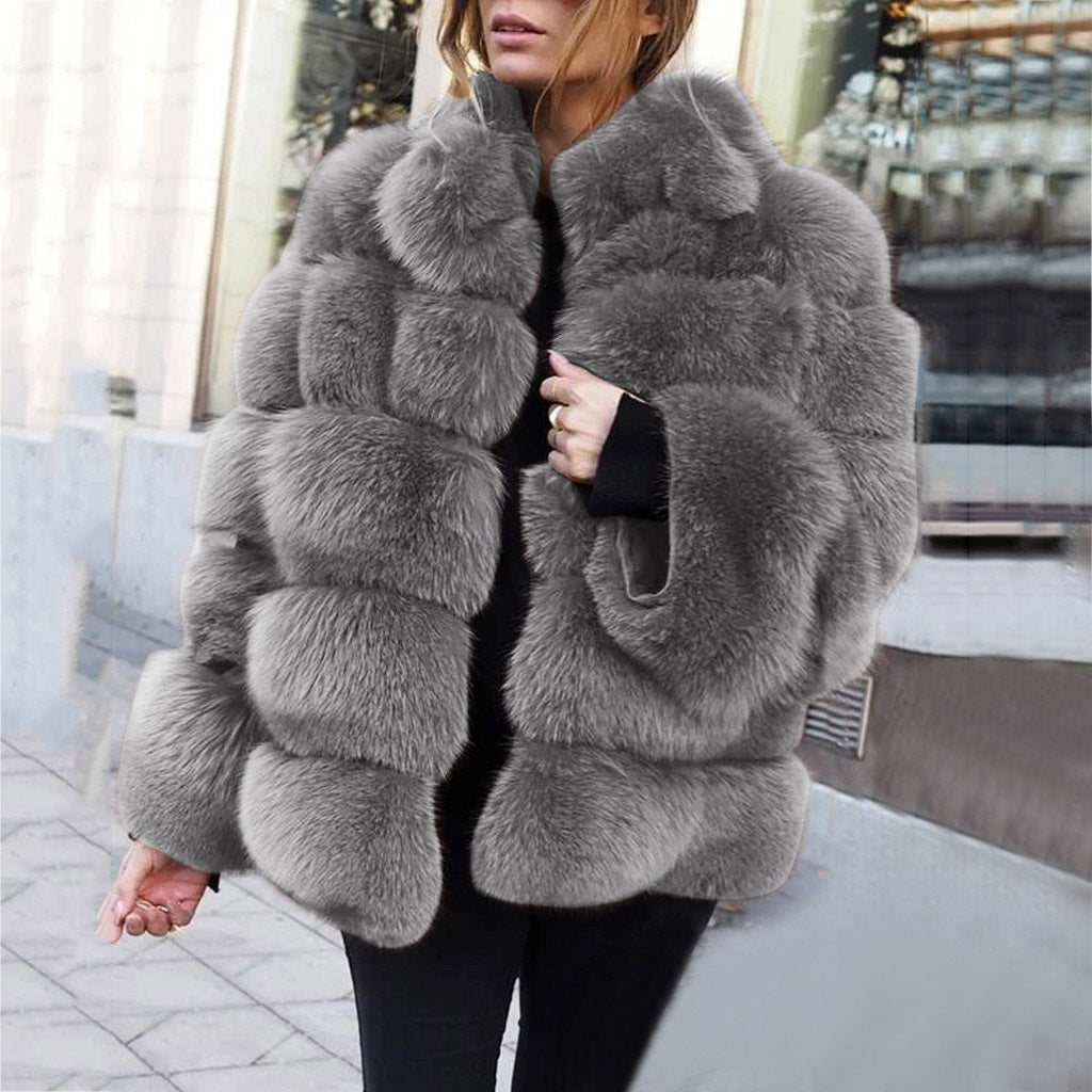 Faux fur stitching women's jacket Image