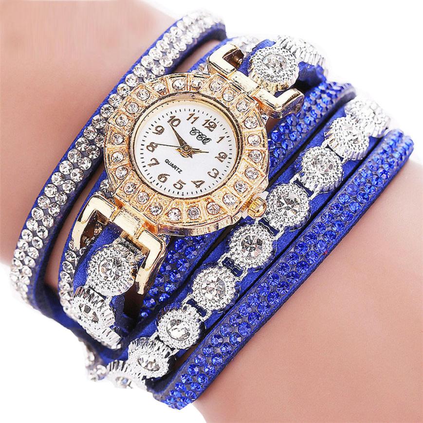 Relogio masculino Women Quartz Women PU Leather Rhinestone Watch Bracelet Watches Image