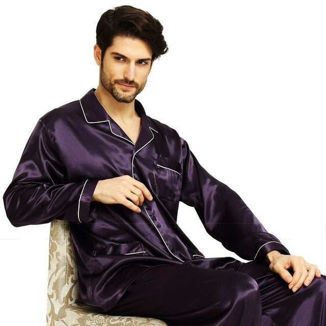 Men's silk satin pajamas suit casual wear Image