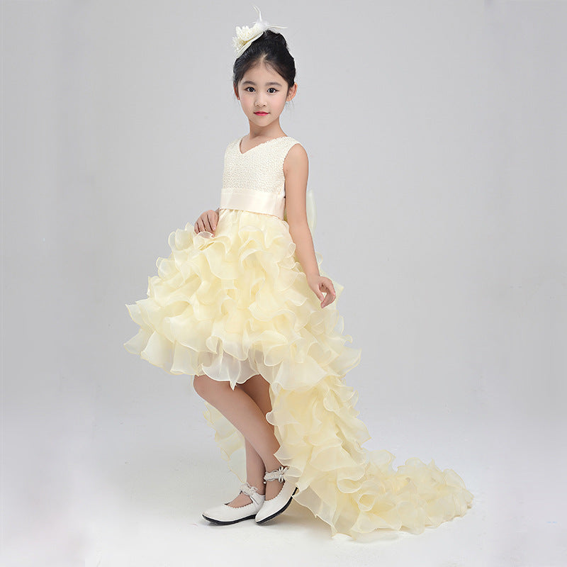 Girls dress wedding flower girl dress skirt child Princess Dress Costume skirt tail 888 piano Image