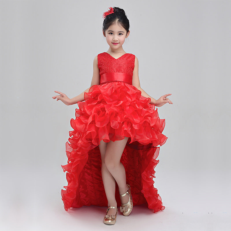 Girls dress wedding flower girl dress skirt child Princess Dress Costume skirt tail 888 piano Image