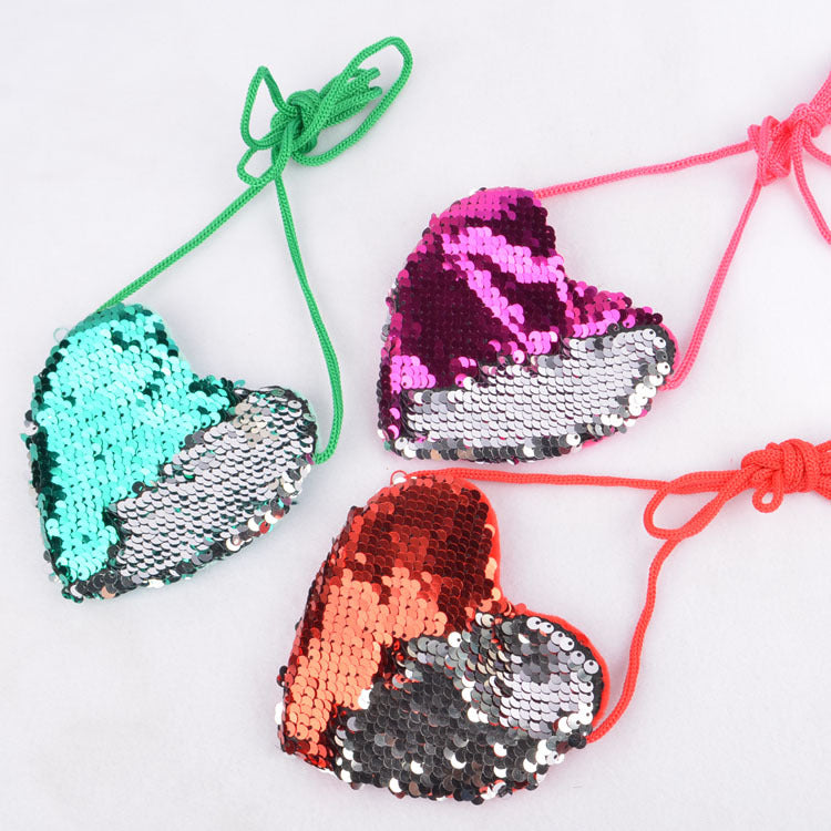 Sequined lanyard bag love children's coin purs Image