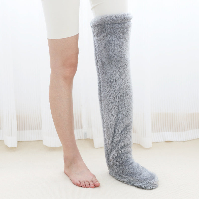 Over Knee High Fuzzy Long Socks Winter Warm Cold Leg Knee Joint Cold-proof Stockings Home Floor Sleeping Socks Image