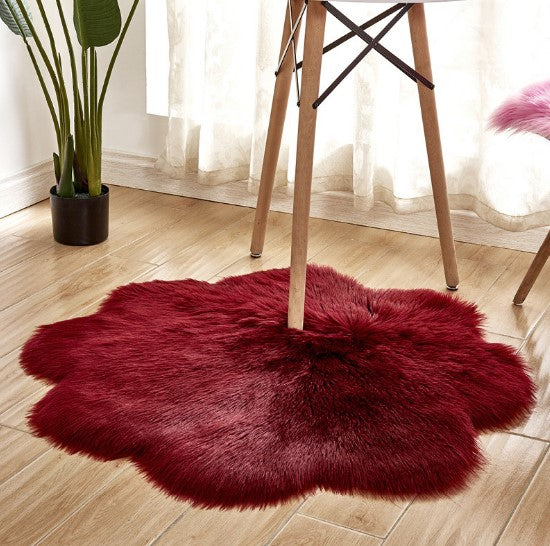 Artificial Woolen Carpet Rug Floral Shape Sheepskin Hairy Carpet Faux Mat Seat Pad Fur Warm Tapetes Floor Mat Soft Area Rug Image