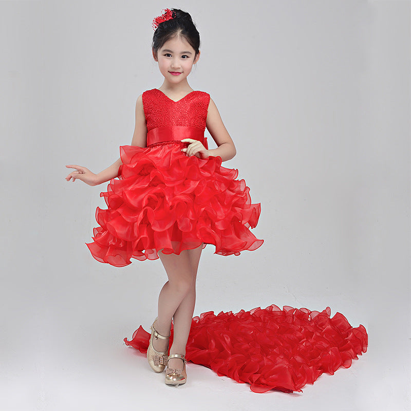 Girls dress wedding flower girl dress skirt child Princess Dress Costume skirt tail 888 piano Image