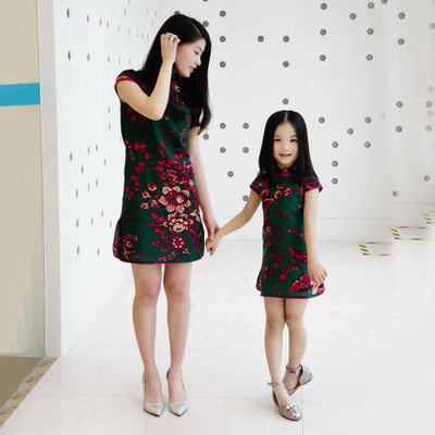 Girls Mianma cheongsam parent-child femelle skirt little girl scout summer Tangzhuang Qipao dresses Image