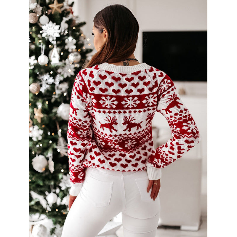 Christmas Elk Long Sleeve Knitted Sweater Image