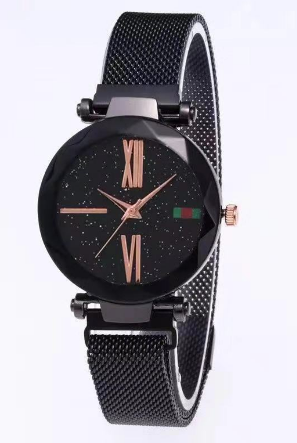 Luxury Women Watches Mesh Ladies Clock Magnet Buckle Starry Diamond Geometric Surface Quartz Wristwatch Image