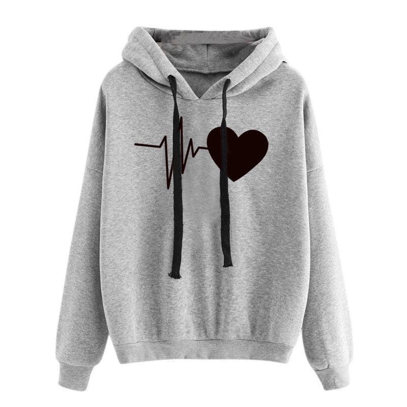 Heart Print Streetwear Hoodies Women Sweatshirt Spring Autumn Long Sleeve Hoodie Clothes Image