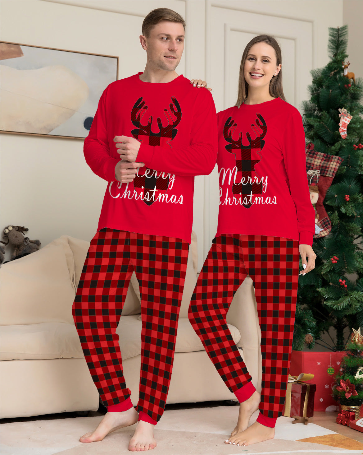 Christmas Family Matching Pajamas Set Christmas Holiday PJs Elk Top Pants Set Pajamas For Family Mom Dad Kids Baby Image